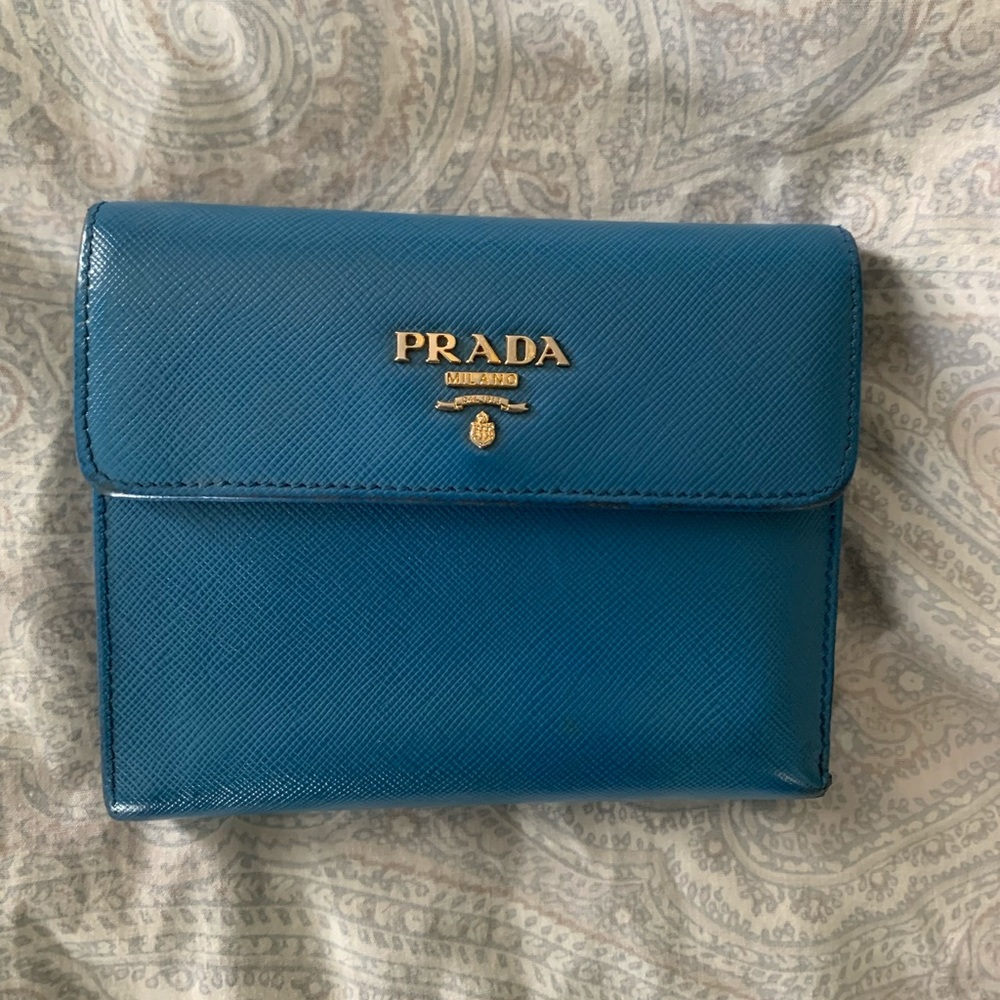Authentic Prada small Saffiano Wallet in turquoise